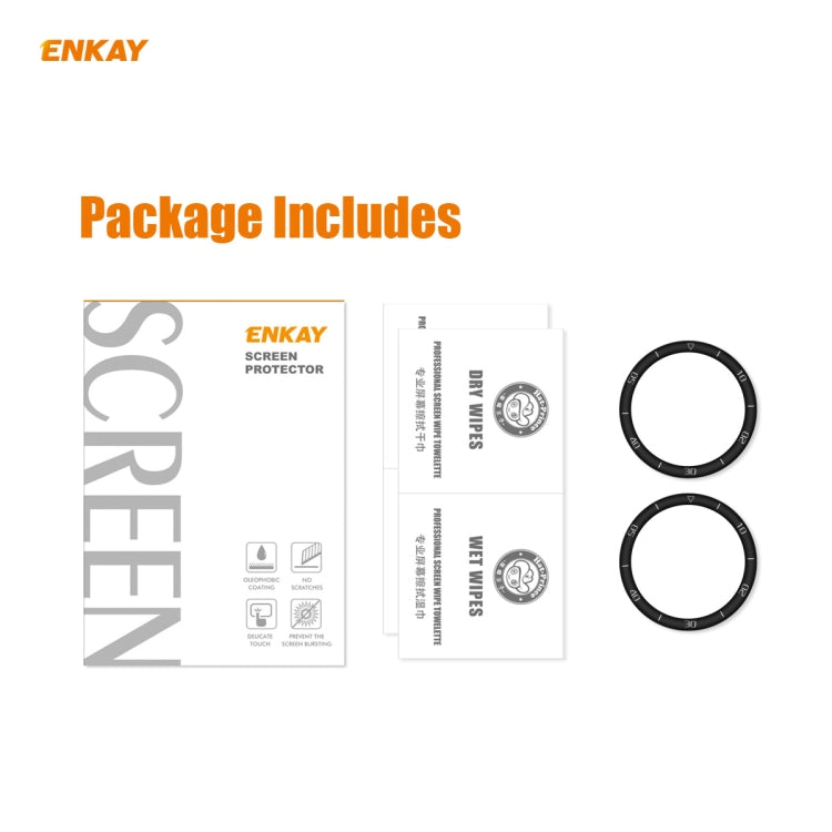 ENKAY screen protector package with two black ring films and sleeve cards