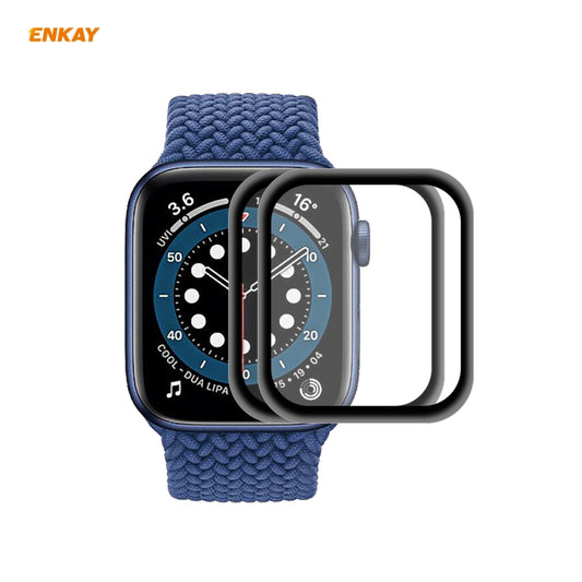 ENKAY screen protector on blue fabric-strapped Apple Watch 40mm, full-screen coverage