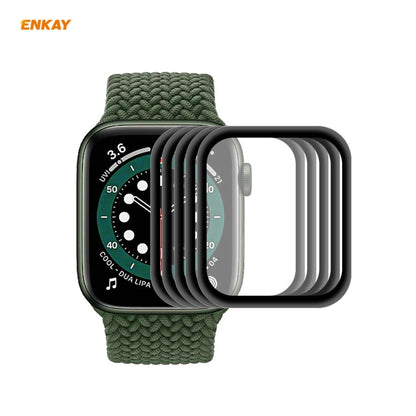 ENKAY 40mm curved screen protector film set on Apple Watch with green strap, clear overlay