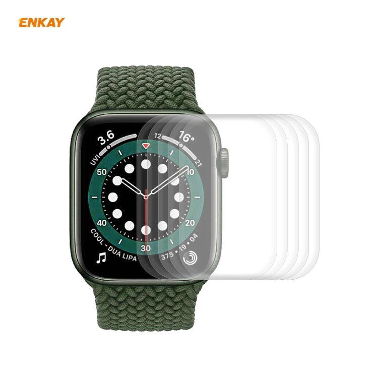 ENKAY 40mm curved screen protector film set, stacked clear films on Apple Watch with green strap