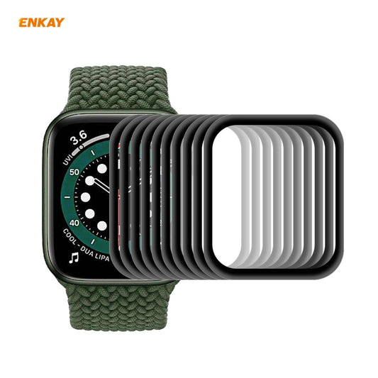 ENKAY curved PET screen protector film set for Apple Watch 44mm, black frame, 10-pack