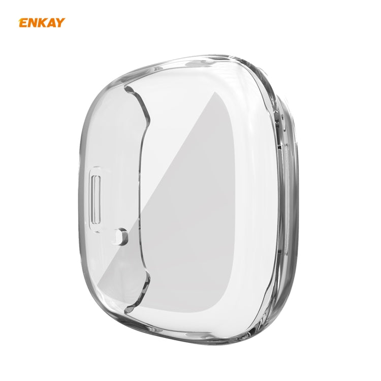 Clear TPU smartwatch case with raised edge cutouts and side button access