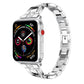 Silver X-shaped diamond-studded stainless steel watch band with rectangular link design