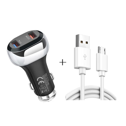 Black dual-USB car charger with micro USB charging cable set
