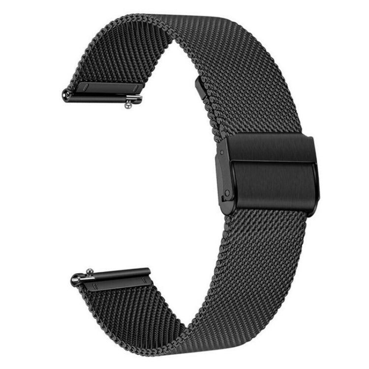 Black braided fine mesh stainless metal watch strap with rectangular double buckle clasp