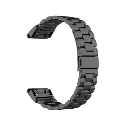 Stainless steel smartwatch replacement quick-release strap, dark black link bracelet with metal clasp