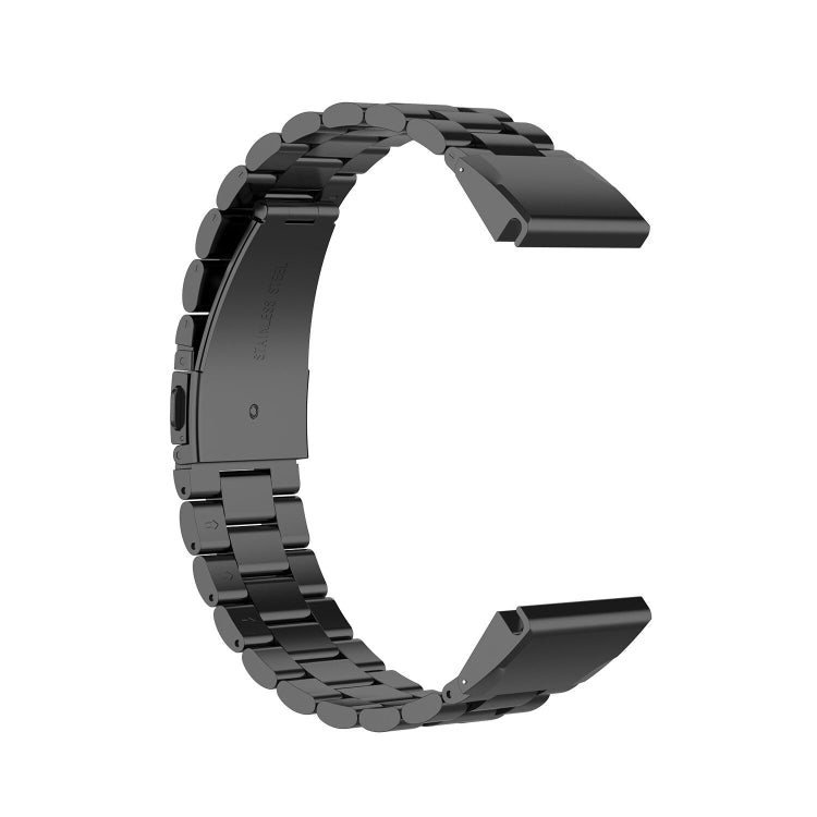 Black stainless steel replacement watch strap with quick-release metal end pieces