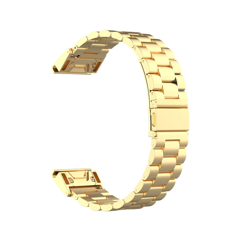 Gold stainless steel smartwatch replacement quick-release strap with metal link bracelet