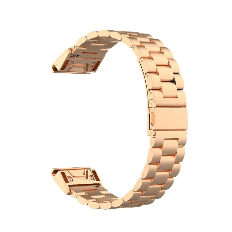 Rose gold stainless steel smartwatch replacement quick-release strap with dual-tone metal links