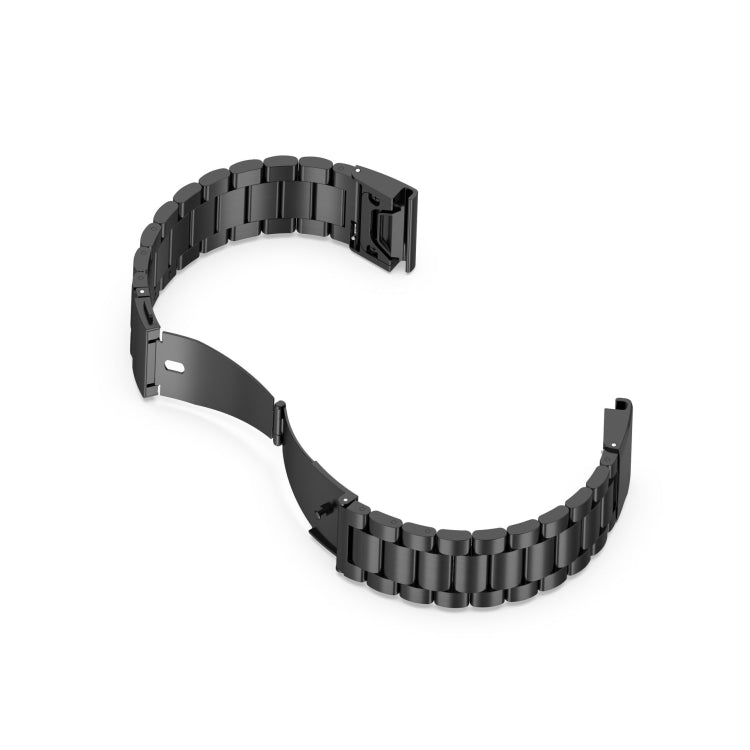Black stainless steel watch strap with quick-release connectors and adjustable clasp
