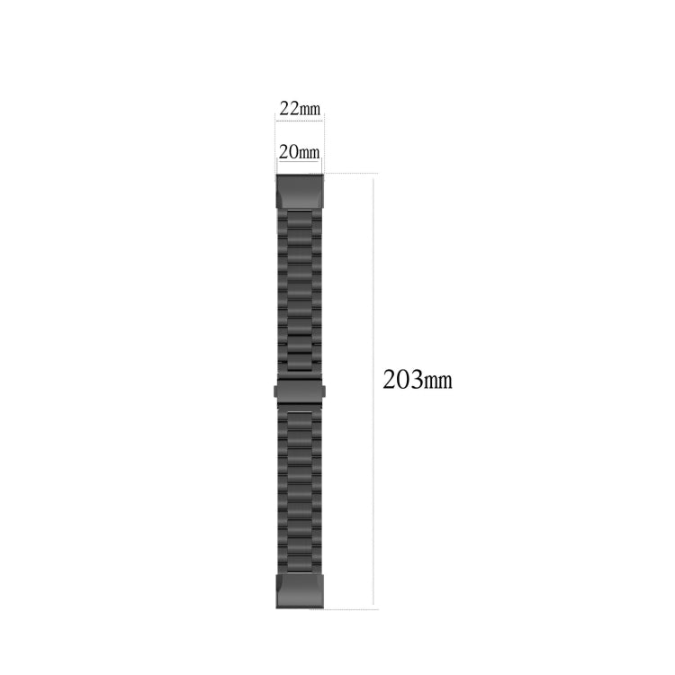 Black stainless steel watch strap dimensions: 22mm width, 203mm length