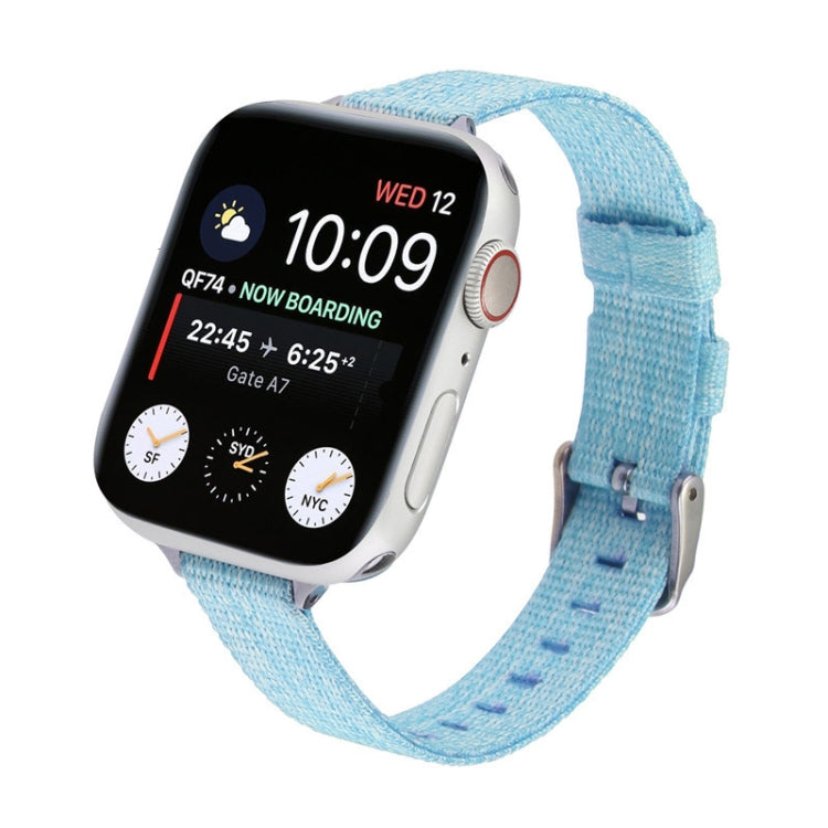 Woven canvas nylon watch band, sky blue with metal buckle for Apple Watch