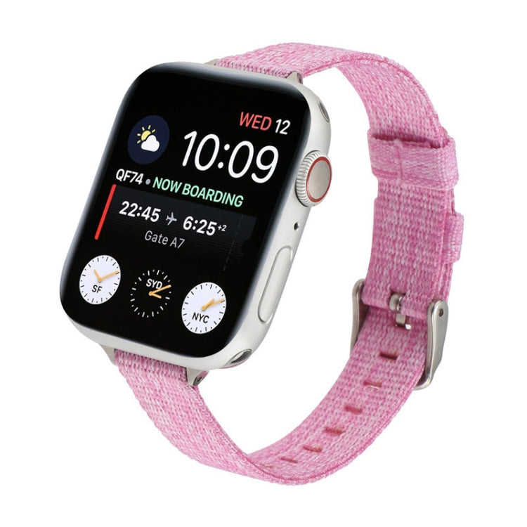 Woven canvas nylon watch band, pink with metal buckle for Apple Watch