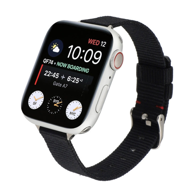 Woven canvas nylon watch band, black with metal buckle for Apple Watch