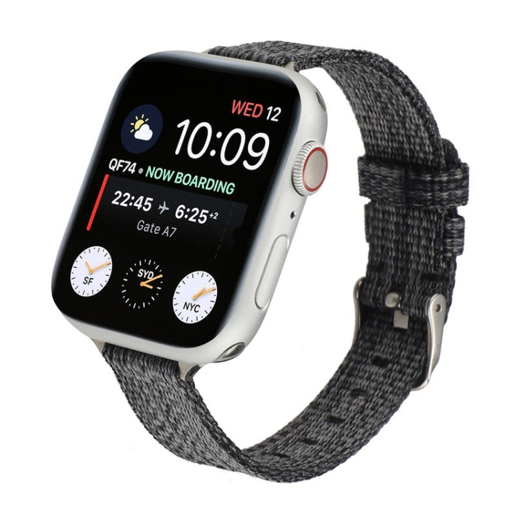 Woven canvas nylon watch band, dark gray woven strap with metal buckle