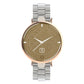 Silver stainless steel wristwatch with round brown dial and rose-gold bezel