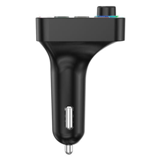 Black car MP3/FM transmitter charger with side USB port and metal plug tip