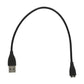 Black USB charging cable with USB-A plug at both ends
