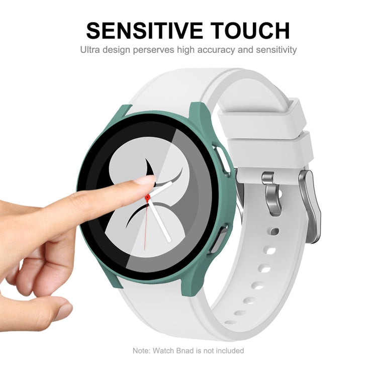 Green PC frame with tempered glass screen protector and finger touch on smartwatch face