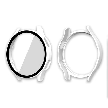 Tempered glass screen protector case frame, clear and white, for round smartwatch