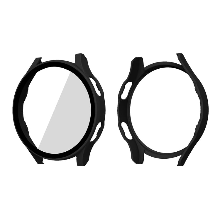 Tempered glass screen protector case frame, black, for round smartwatch