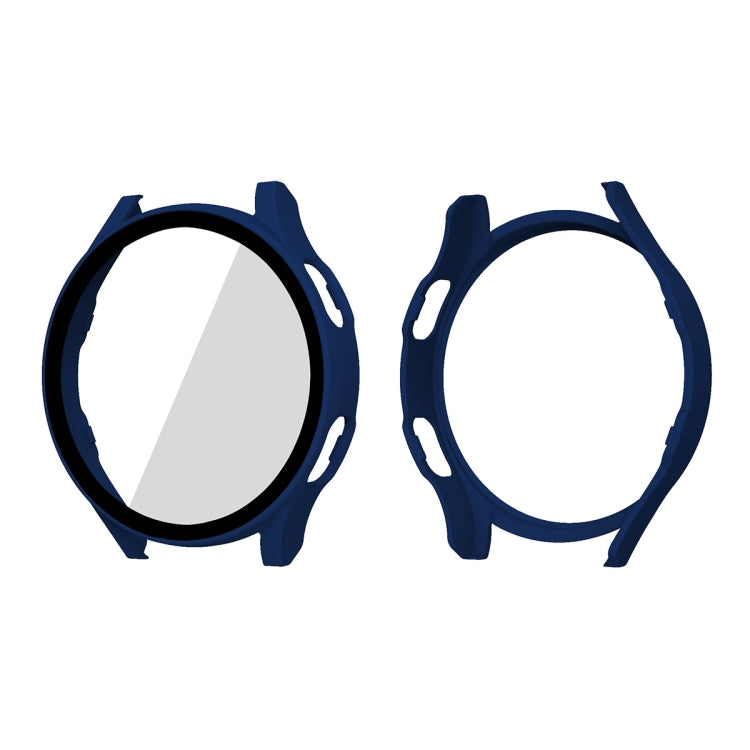Tempered glass screen protector case frame, dark blue, for round smartwatch
