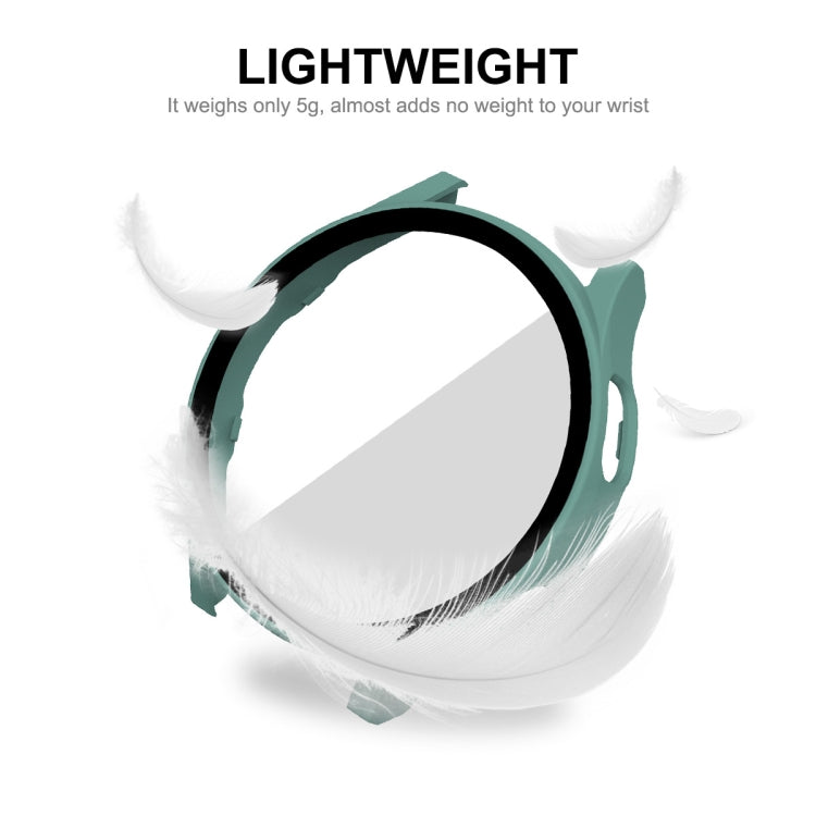 Green full-coverage smartwatch case with tempered glass screen protector, 44mm