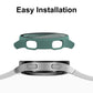 Green tempered glass smartwatch case with open frame and back cover, 44mm