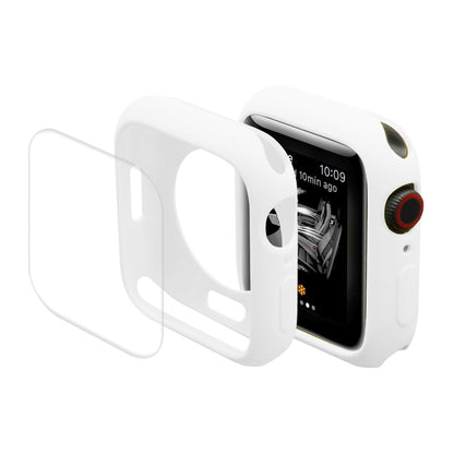 White TPU watch case with full-coverage PET screen protector film for Apple Watch