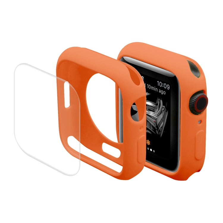 Orange TPU watch case with full-coverage PET screen protector film for Apple Watch