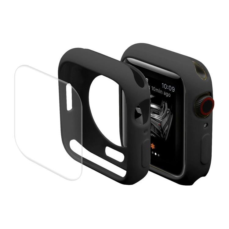Black TPU watch case with full-coverage PET screen protector film for Apple Watch