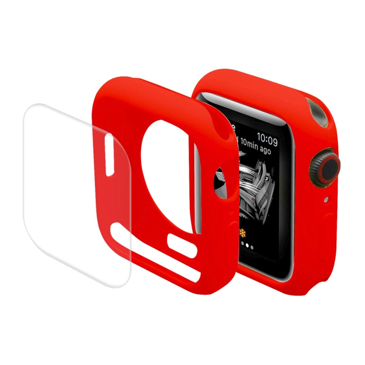 Red TPU watch case with full-coverage PET screen protector film for Apple Watch