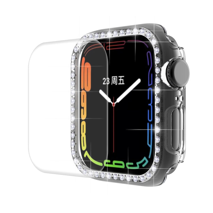 Dark gray Apple Watch case with rhinestone bezel and clear curved screen protector cover