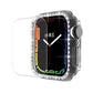 Dark gray black watch case with curved screen protector, rhinestone bezel, black watch face