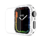 Silver watch case with curved screen protector, rhinestone bezel, black watch face display