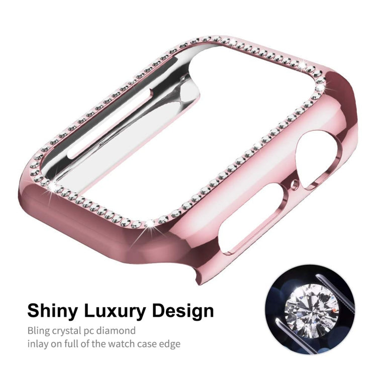 Pink watch case with rhinestone bezel and open cutout for strap band