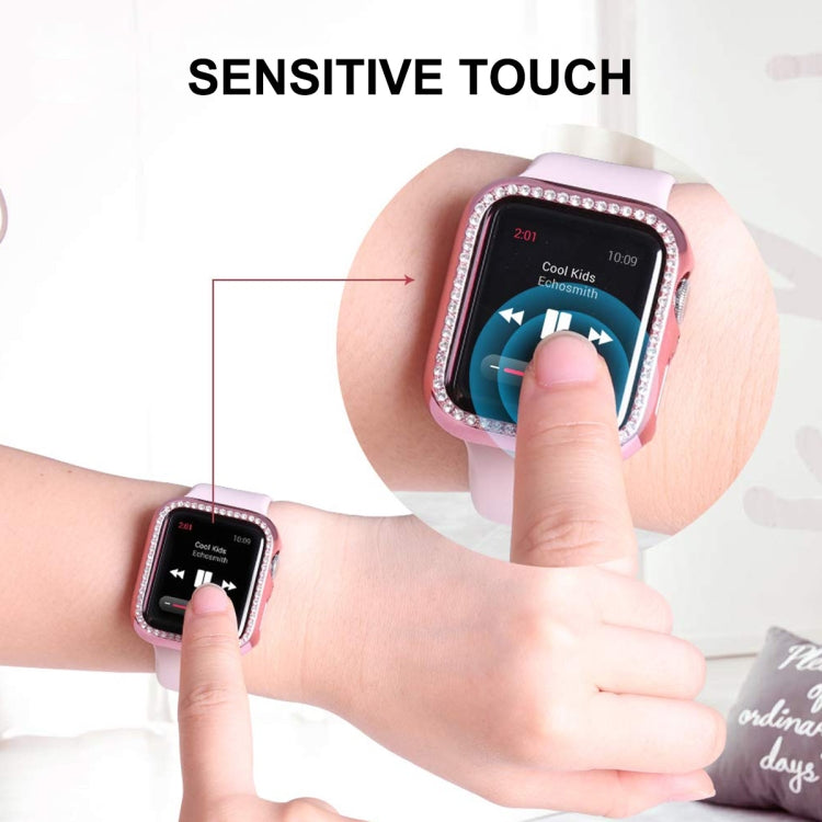 Pink watch case with curved screen protector and responsive touch through the film