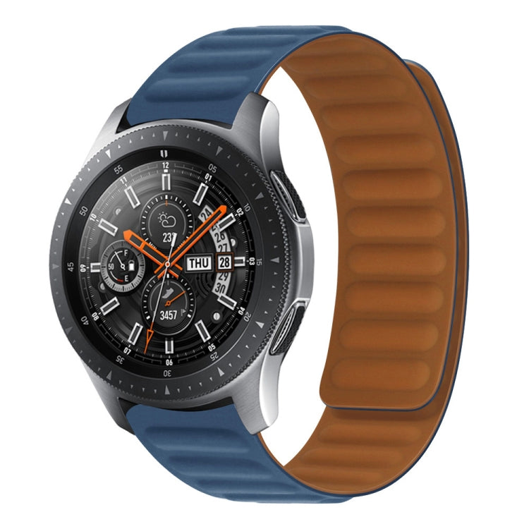 Silicone magnetic watch strap, dark blue silicone band with metal clasp and comfort ridges