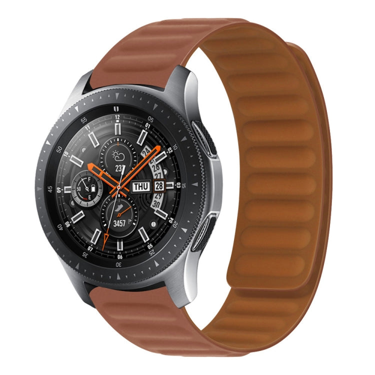 Silicone magnetic watch strap, brown silicone band with ridged underside.