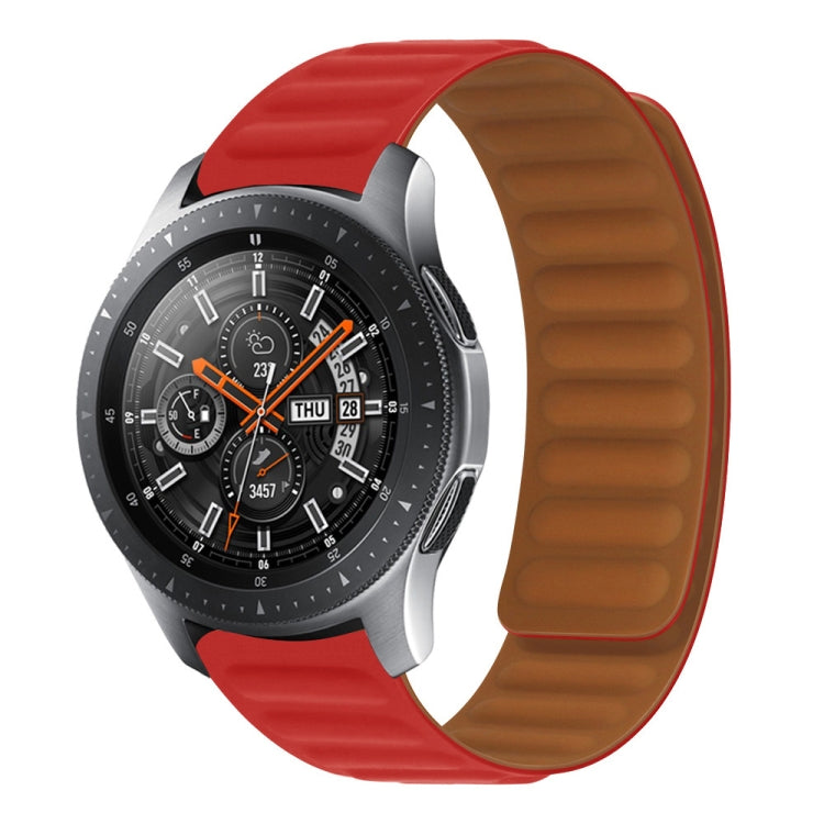 Silicone magnetic watch strap, red silicone band with ridged underside.
