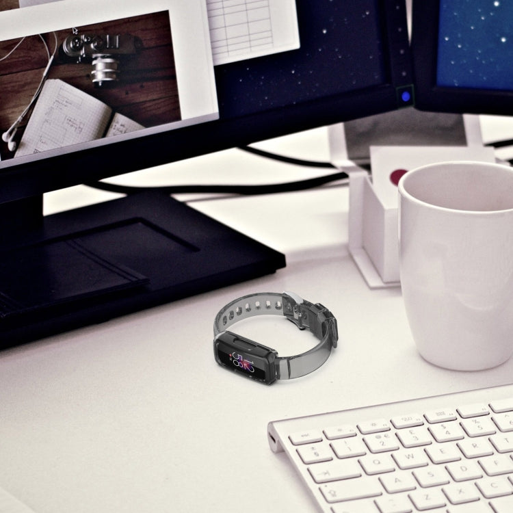 Black transparent silicone integrated watch strap with watch attached