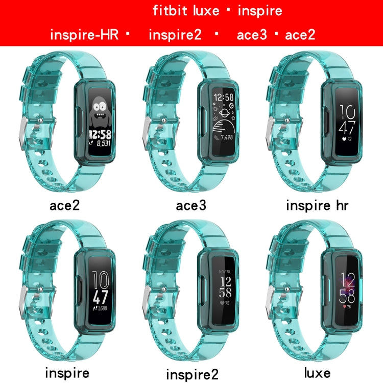 Set of teal transparent silicone integrated watch straps for different Fitbit watch models