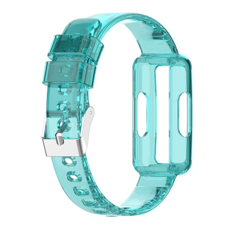 Transparent teal silicone wristwatch strap featuring a rectangular buckle housing.