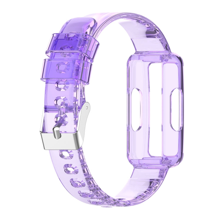 Transparent purple silicone watch band with see-through links and integrated clasp.