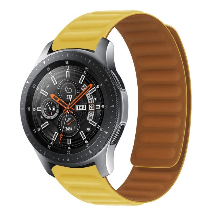 Silicone magnetic watch band with yellow strap and brown lining for smartwatch