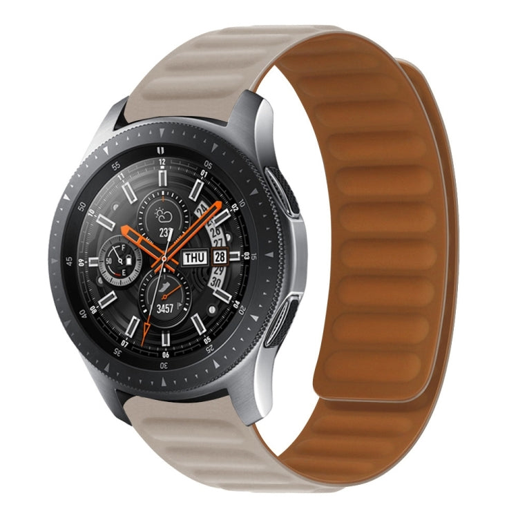 Silicone magnetic watch band with light gray strap and brown lining for smartwatch