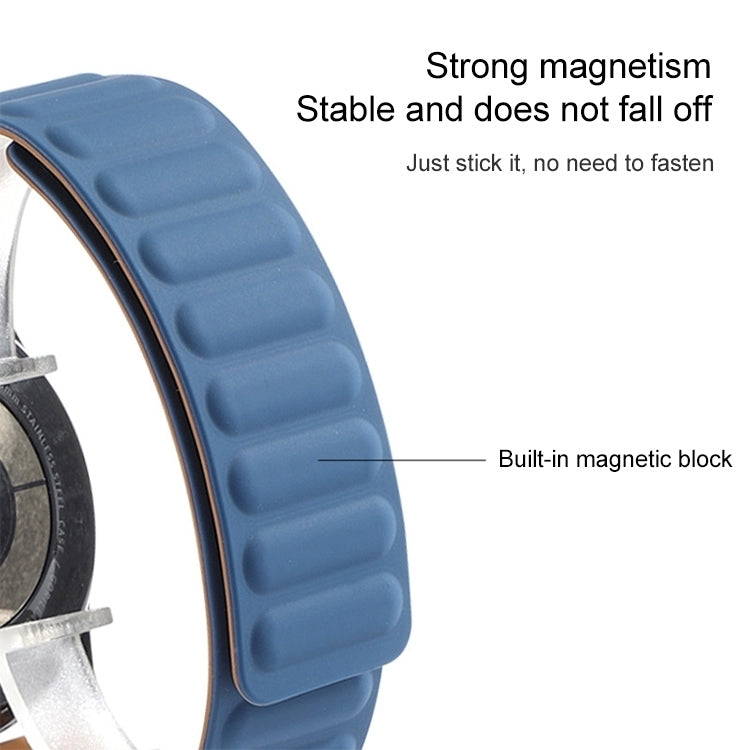 Blue silicone magnetic watch band close-up with ridged grip texture