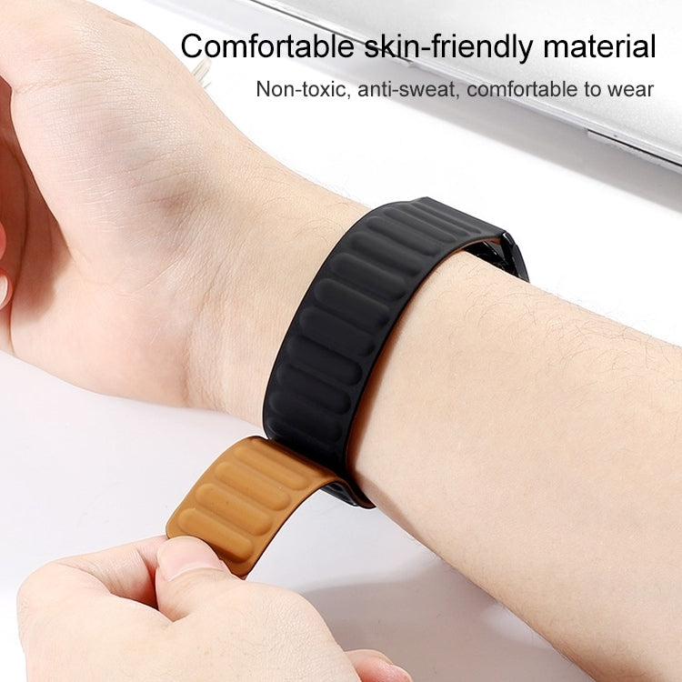 Black silicone magnetic watch band with ribbed strap and adjustable buckle