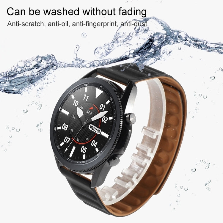Black silicone magnetic watch band with raised link texture and water-resistant design