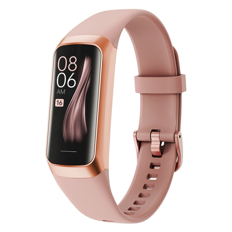 Smart fitness tracker with rose-pink silicone band and color screen display